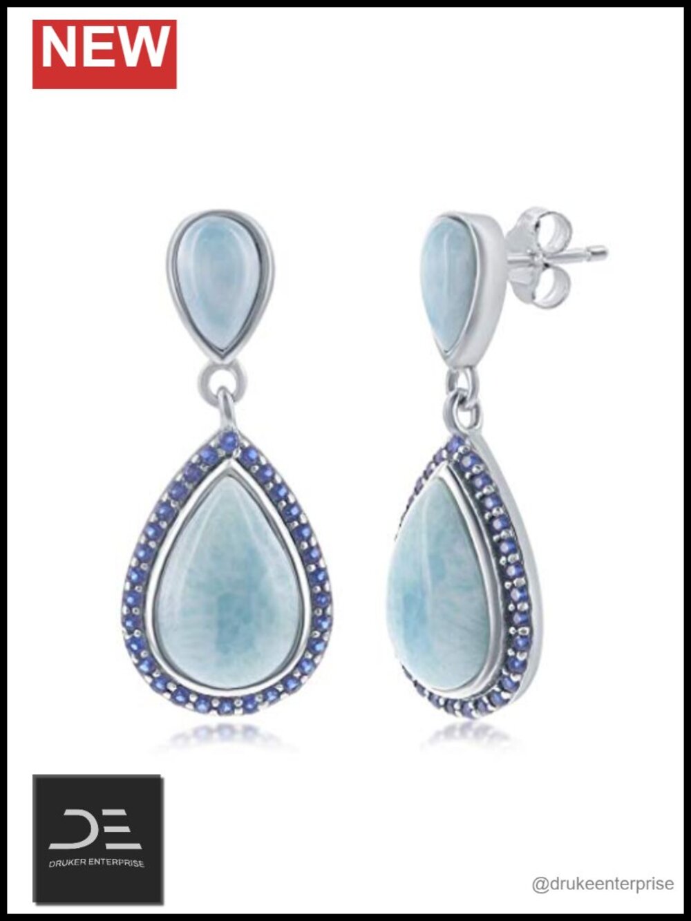 Natural Larimar Dangle Earrings Sterling Silver Hypoallergenic Jewelry for Women